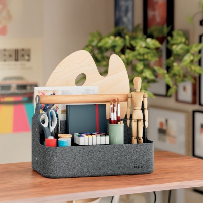 Cutie portabila cu organizator Leitz, material textil rezistent termic, cu maner, gri